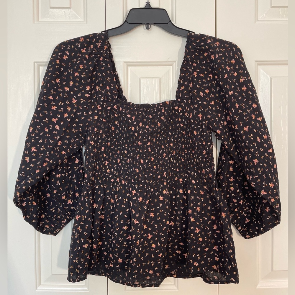 Madewell Lucie Smocked Peplum Top - cottagecore, floral, puff-sleeve - size 4